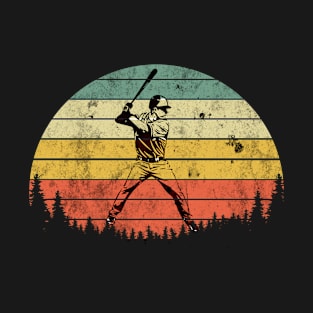 Vintage Baseball Shirt Batter Swinging Retro Sunset T-Shirt