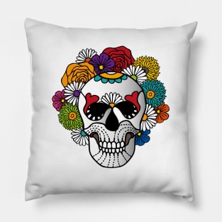 Bright Curly Sugar Skull Pillow