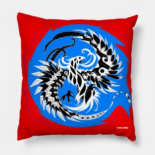 phoenix in red pattern in blue flames Pillow