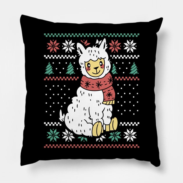 Funny Llama Ugly Christmas Sweater Pillow by Krishnansh W.