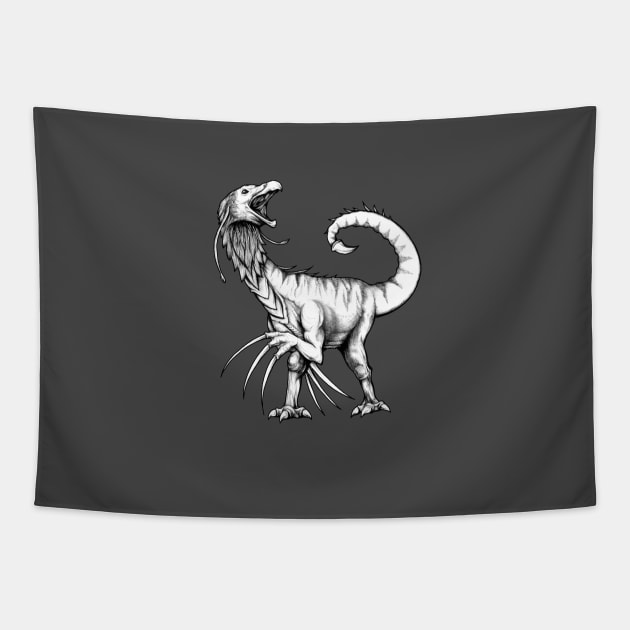 Dinosaur Therizinosaurus Alien Drawing Tapestry by shaireproductions