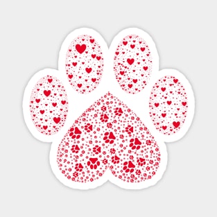 Red Animal Paw with Hearts Magnet