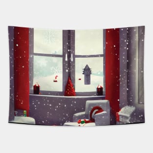 Merry Red Christmas Introverting Snow and Winter Tapestry