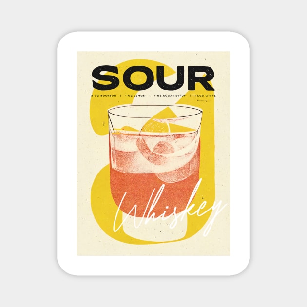 Whiskey Sour Retro Poster Lemon Twist Bar Prints, Vintage Drinks, Recipe, Wall Art Magnet by BetterManufaktur