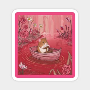 AI generated floral lake hamster on boat Magnet