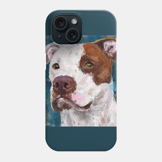 A Painting of a White and Brown Pit Bull Phone Case by ibadishi