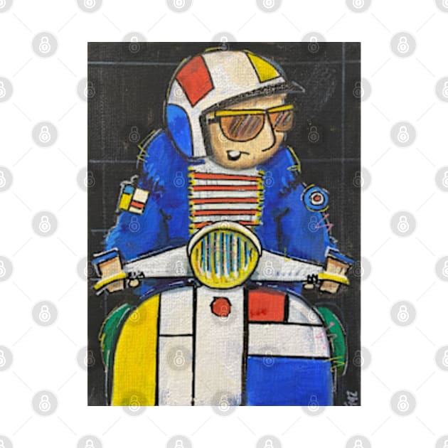 Retro Scooter, Classic Scooter, Scooterist, Scootering, Scooter Rider, Mod Art by Scooter Portraits