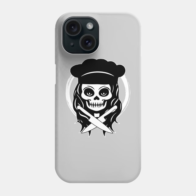 Female Chef Skull and Knives White Logo Phone Case by Nuletto