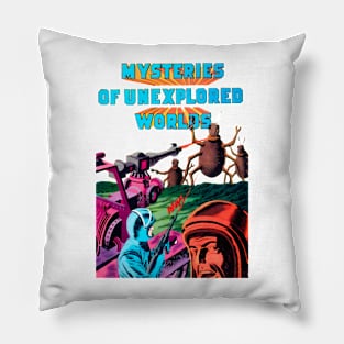 Mysteries of Unexplored Worlds Horror Aliens Science Fiction Retro Vintage Comic Pillow