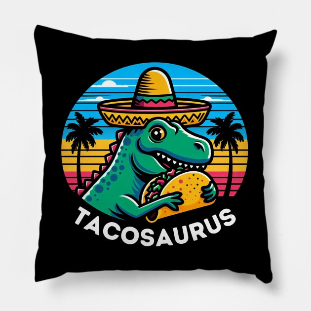 Retro Tacosaurus Taco Dinosaur T rex Funny Cinco de Mayo Pillow by HBart