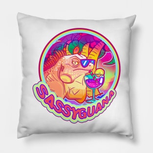 Sassyguana Albino Green Iguana Iguana Chill Drink Tropical Shirt Pillow