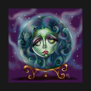 Ghost Woman In Crystal Ball Illustration T-Shirt