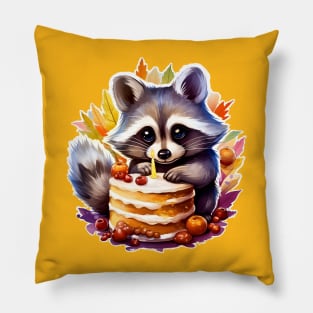 Fall Happy birthday Raccoon with a birthday cake Pillow