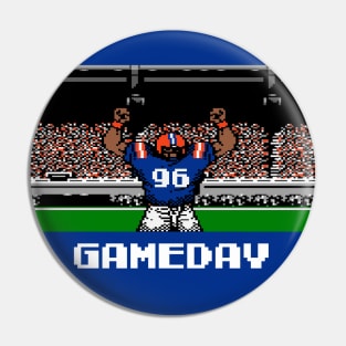 Blue and Orange Football Gameday Retro 8 Bit Linebacker Pin
