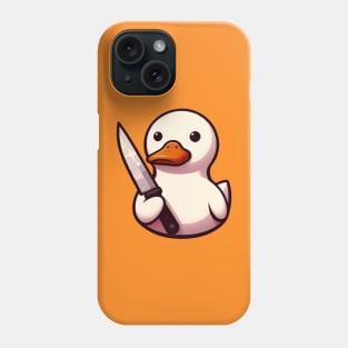 a cute white duck holding a knife Phone Case