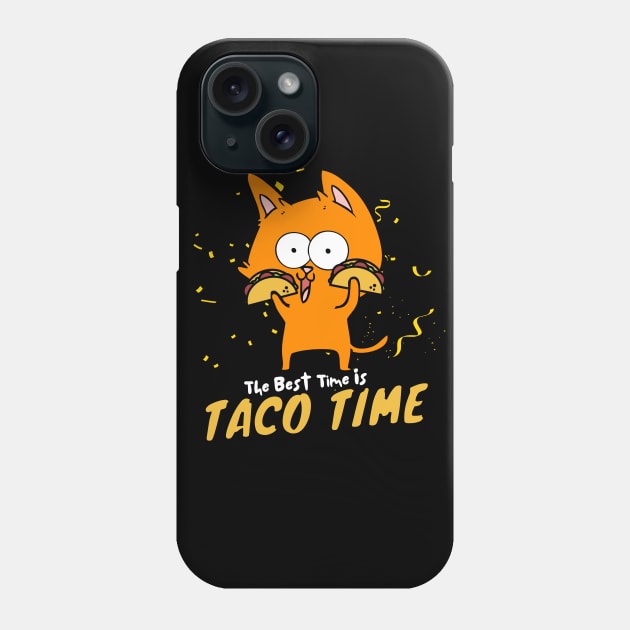 The Best Time Is Taco Time Funny Orange Cat Dark Version Phone Case by DesignArchitect