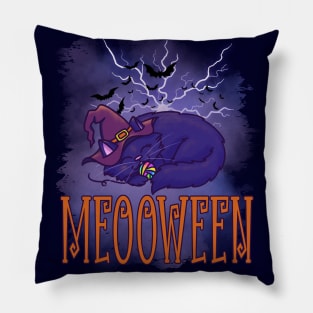 Night Blue Cat Meooween Halloween Pillow