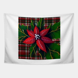 Poinsettia on Plaid Tapestry