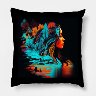 Surreal Native American Woman Pillow