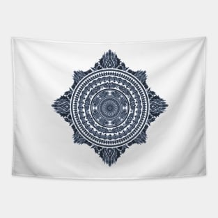 Blue and White Mandala - Geometric Ornate Mandala - Manafold Art Tapestry