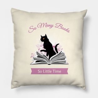 Cat and book, so many books, flowers growing from book, Books Sticker, student gift, lover books Pillow