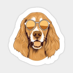 Golden Summer dog in sunglasses, golden retriever Magnet