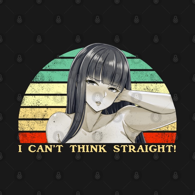 I Can't Think Straight - Lesbian Anime Pun - Retro Sunset by clvndesign