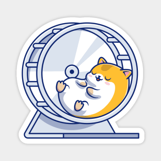 Cute Hamster Sleeping In Jogging Wheel Magnet