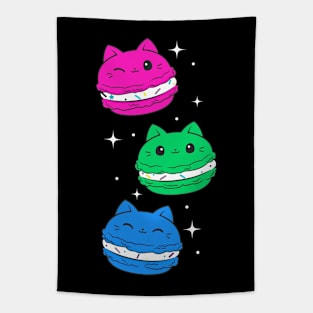 Polysexual Pride Flag Month Cute Cat Kawaii Macaron Tapestry