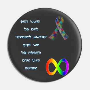 I Dont Need Autism Awareness - hebrew Pin