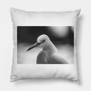 black and white  Snowy Egret Pillow