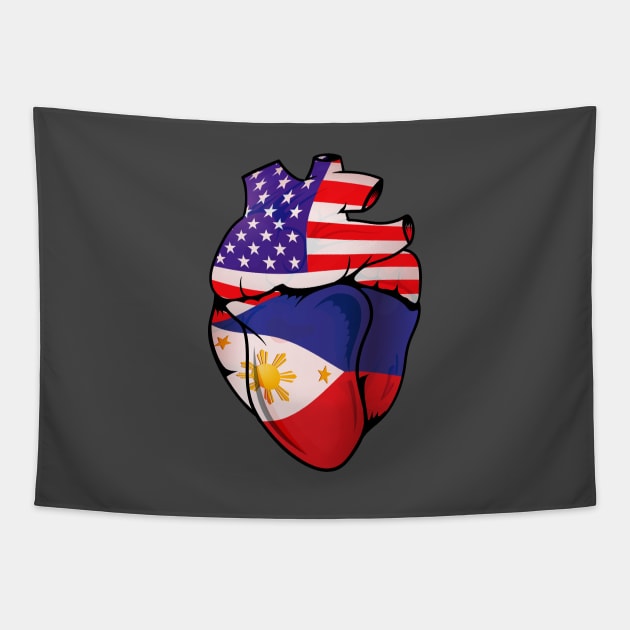 Filipino American Split Anatomical Heart With Flags Tapestry by Biped Stuff