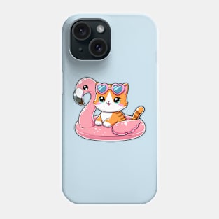 Cute Cat with Flamingo Buoy Phone Case