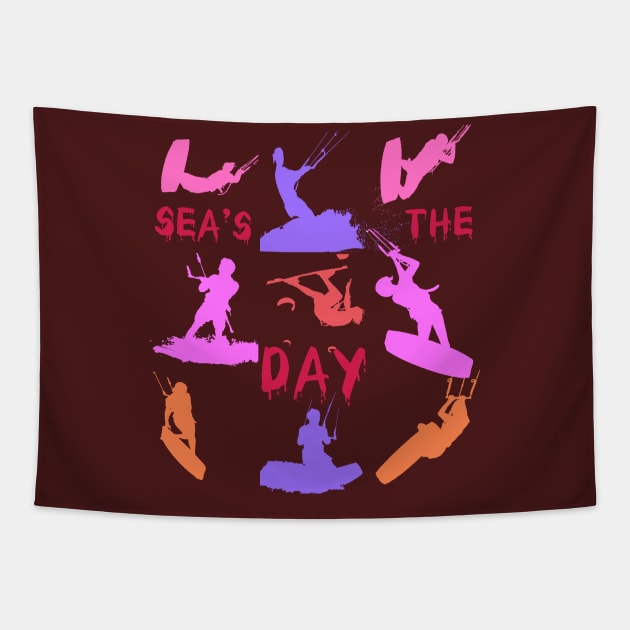Kitesurfer Silhouette Pattern With Seas The Day Quote Tapestry by taiche