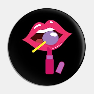 Lollipop red lips. Girly lipstick makeup candy Pin