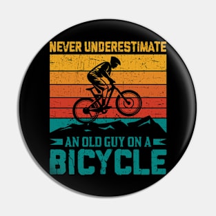 Retro Never Underestimate An Old Guy On A Bicycle Funny Mountain Bike Shirts For Men Pin