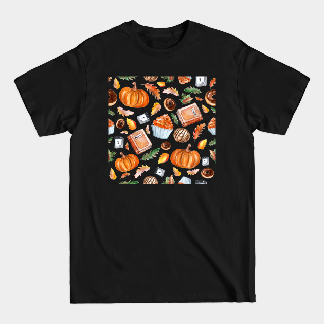 Discover Fall Pumpkin Spice Cozy Autumnal Pattern - Fall Leaves - T-Shirt