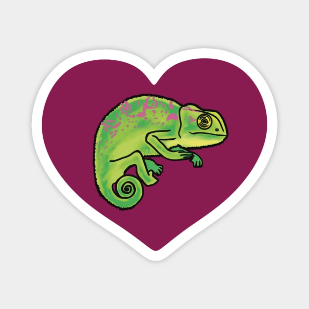 Purple Heart Colorful Chameleon for Chameleon Lovers Magnet by Mochi Merch