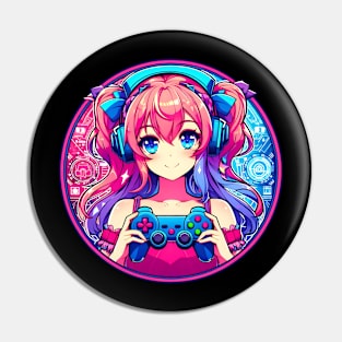 Pink neon bright gamer girl Pin