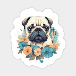 Floral Pug Portrait: Vintage Delights Magnet