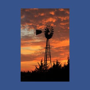 Blazing Sunset with a Windmill silhouette T-Shirt