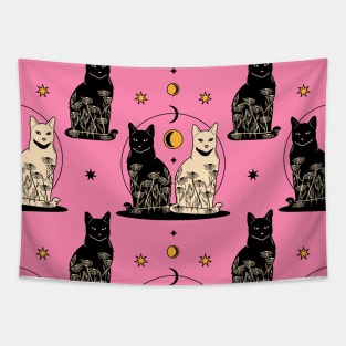 Carpe Noctem Black Cat Pattern in pink Tapestry