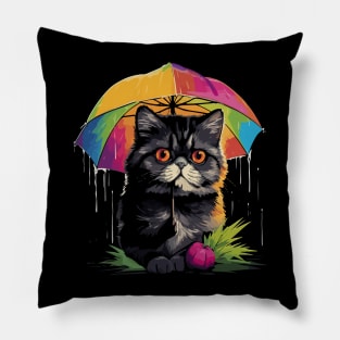 Exotic Shorthair Rainy Day With Umbrella Pillow