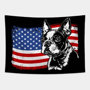 Proud Boston Terrier American Flag patriotic dog Tapestry