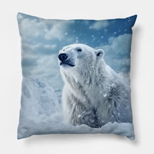 Polar Bear Animal Wildlife Wilderness Colorful Realistic Illustration Pillow