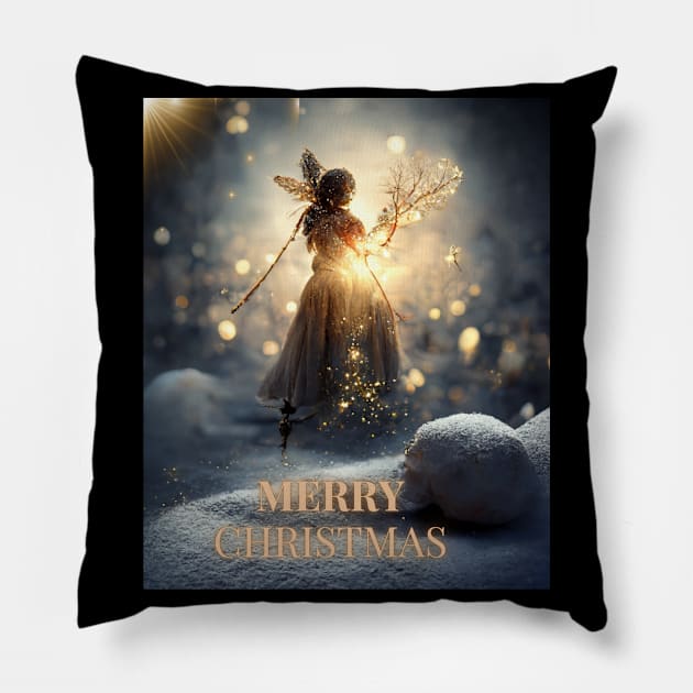 Merry Christmas Night - Xmas Angel on A Winter Evening Pillow by Design-by-Evita