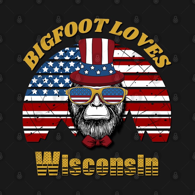 Bigfoot loves America and Wisconsin by Scovel Design Shop