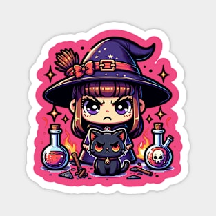 Mad Cute Witch and Black Kitty Magnet