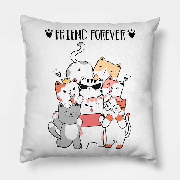 cute cat friend gang, best friend forever, cat friend take selfie Pillow by Janatshie