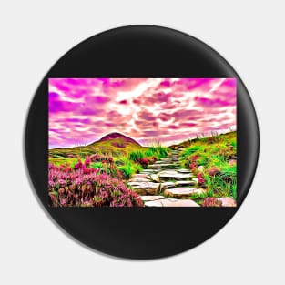 Purple Aesthetic Mountain Landscape Field of Flowers Stone Steps Pin